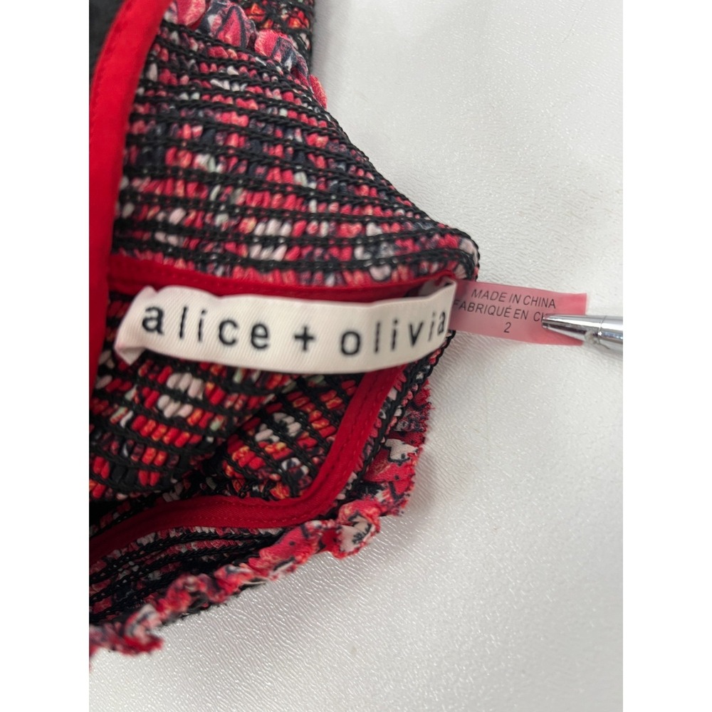 Alice & Olivia Elvira Smocked Mock Neck Mini Dress Sz 2 - Picture 13 of 16